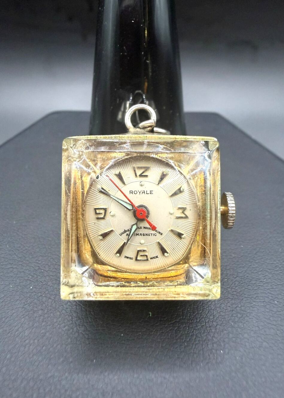 Vintage Royale Square Lucite Cube Pendant Watch